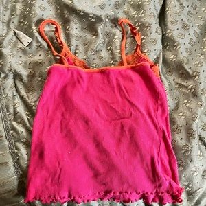 Pink and orange tanktop ruffles at the end